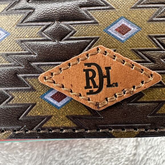 Red Dirt Hat Co Trifold Wallet Genuine Leather Southwest Aztec Embossed Design - Picture 3 of 12